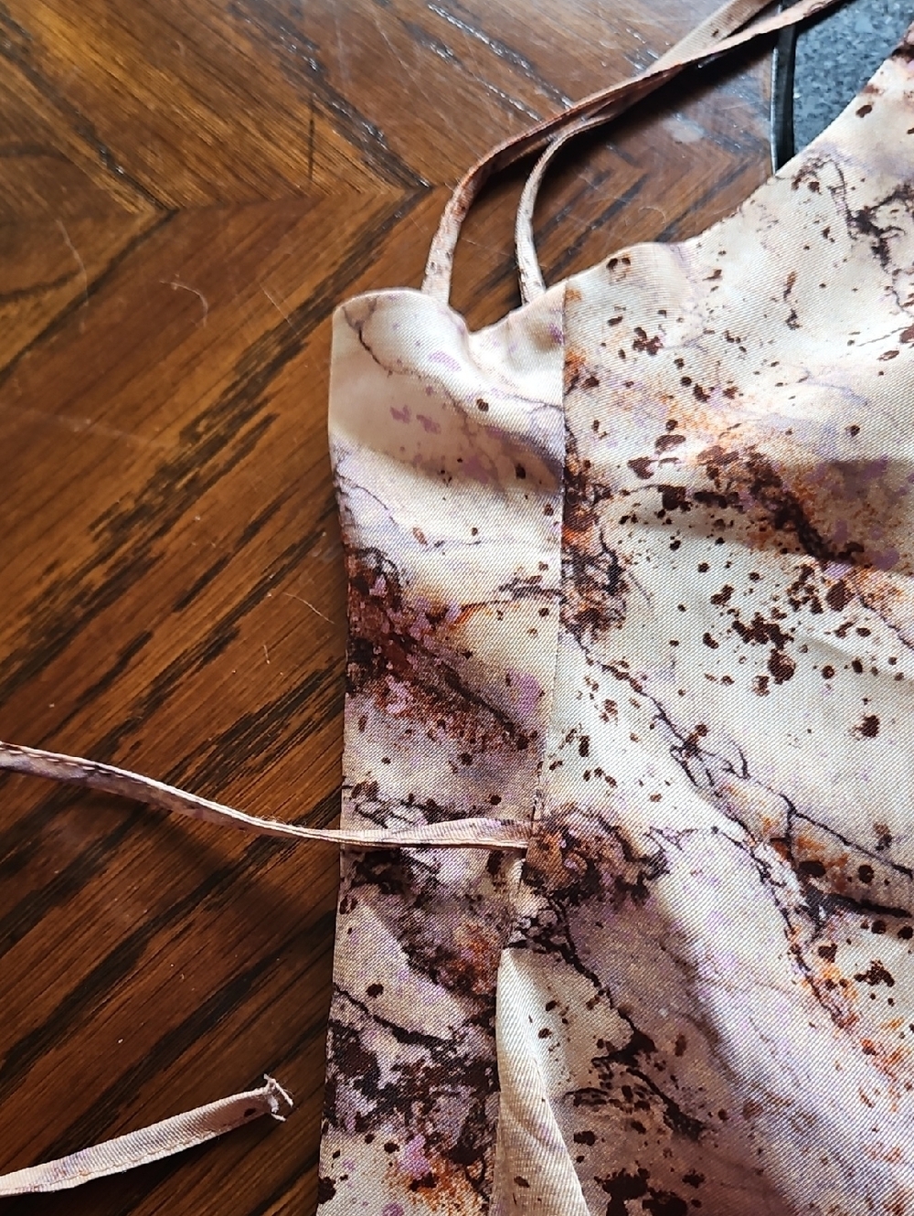 Zara Beige Marble Print Sateen Wrap Mini Dress XS W/ Double Spaghetti Straps - Picture 13 of 13